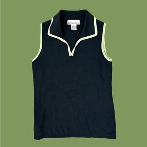 DRESS BARN Women’s Small Black Green Vest Top Blouse Tank Stretchy Contrast Seam